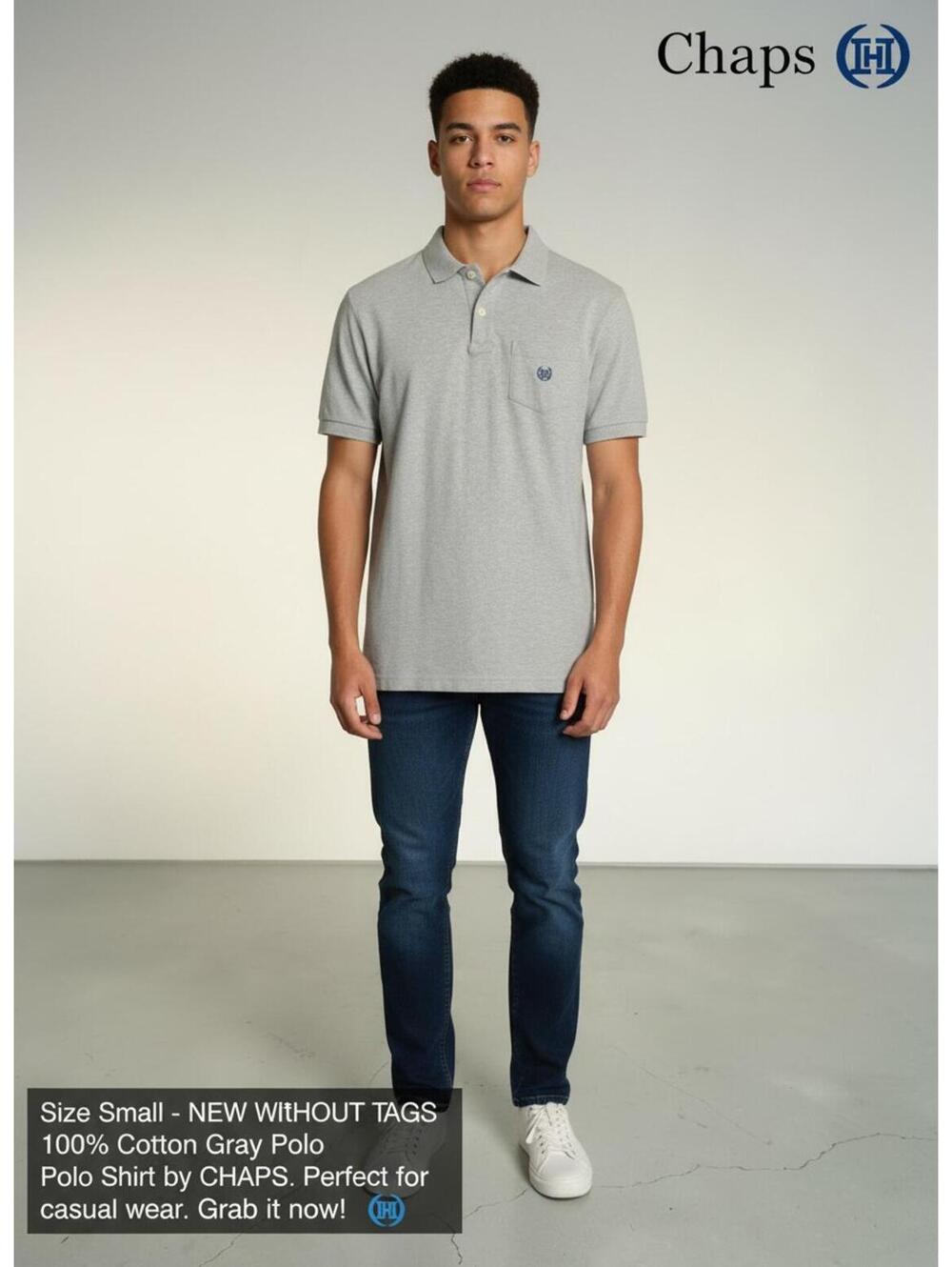 Chaps Gray Cotton Polo Shirt Size Small